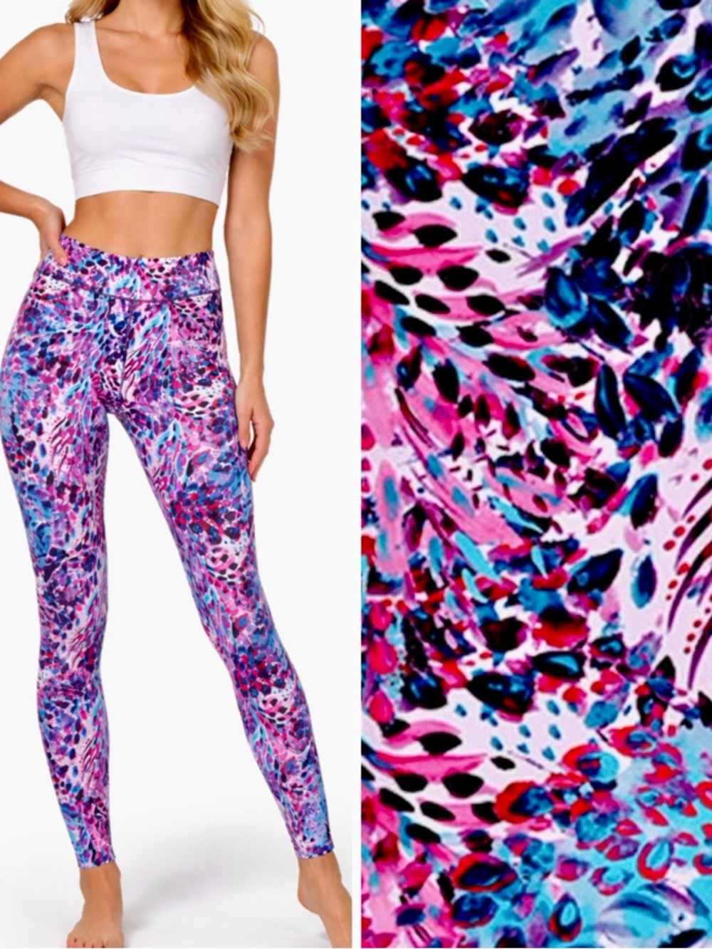 DREAM LEGGINGS Pink Turquoise Watercolor Tie Dye Yoga High Waisted Athleisure